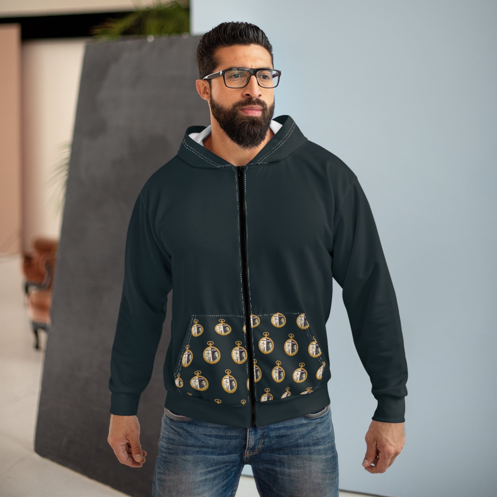 Jan Ernst Matzeliger  AOP Back Graphic, Zip Hoodie-Grey (City Champs)