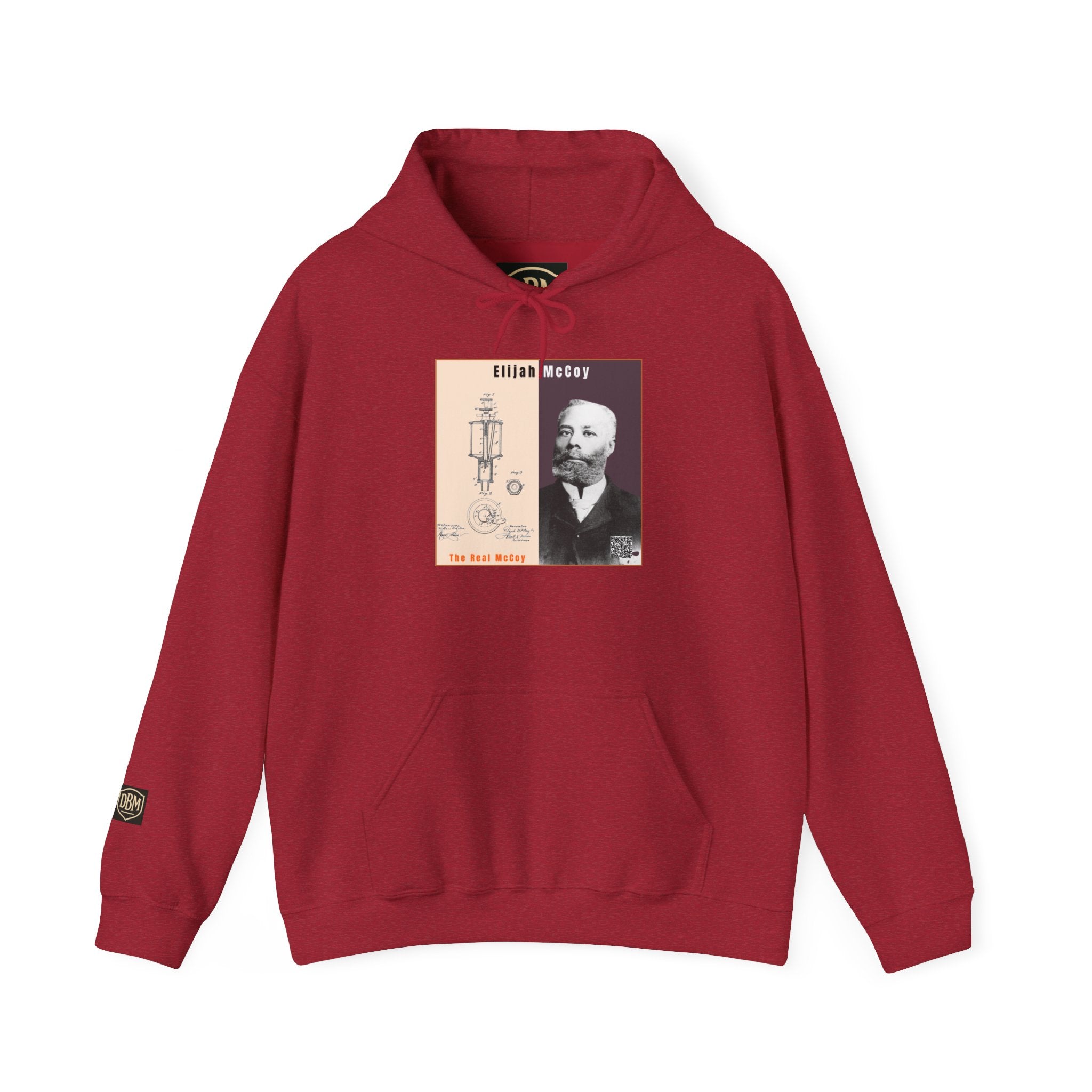 Defend Black Memories: Elijah McCoy Historical Black Portrait Big Back Logo Hoodie