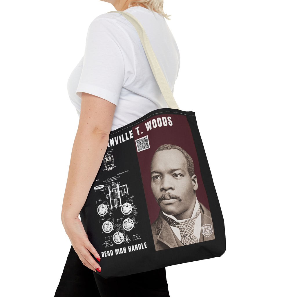 Granville T. Woods Historical Portrait Black Tote Bag (Trans/Brown Block)