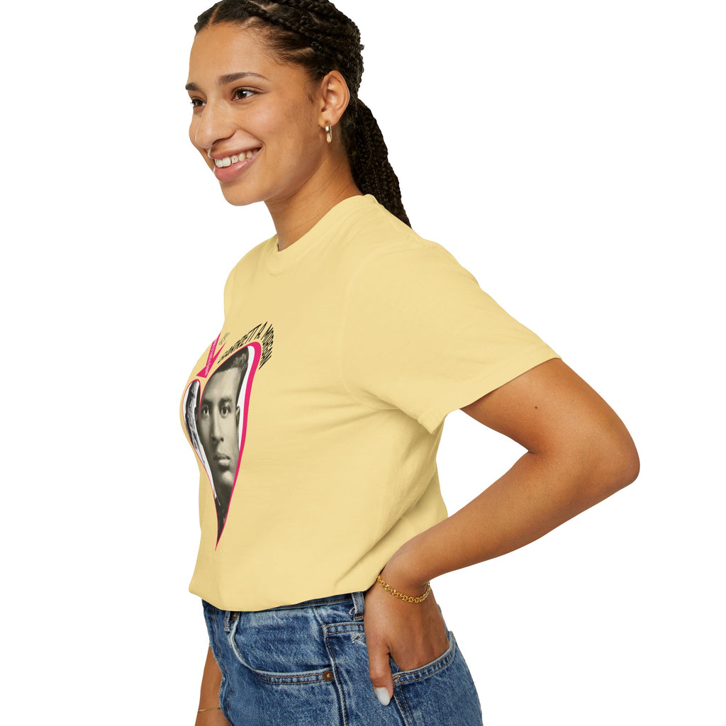 Garrett A. Morgan Oversize Heart Tribute Tee — Inventor of Traffic Signal & Gas Mask with QR Bio