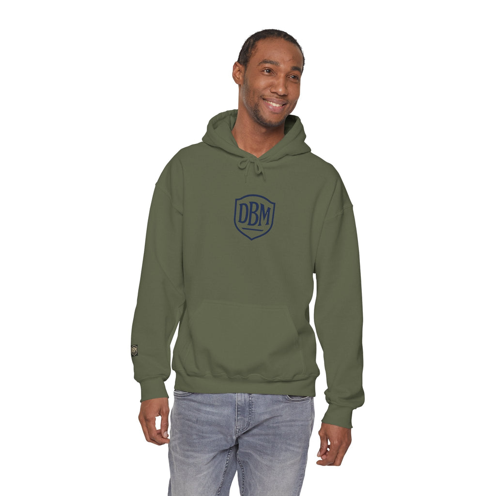 Defend Black Memories: Elijah McCoy Historical Black Portrait Big Back Logo Hoodie