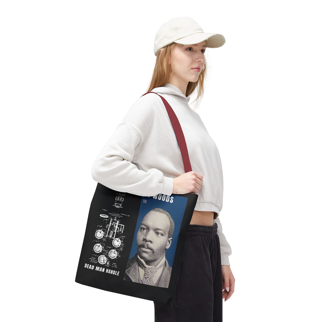 Granville T. Woods Historical Portrait Black Tote Bag (Trans/Dark Cerulean Block)