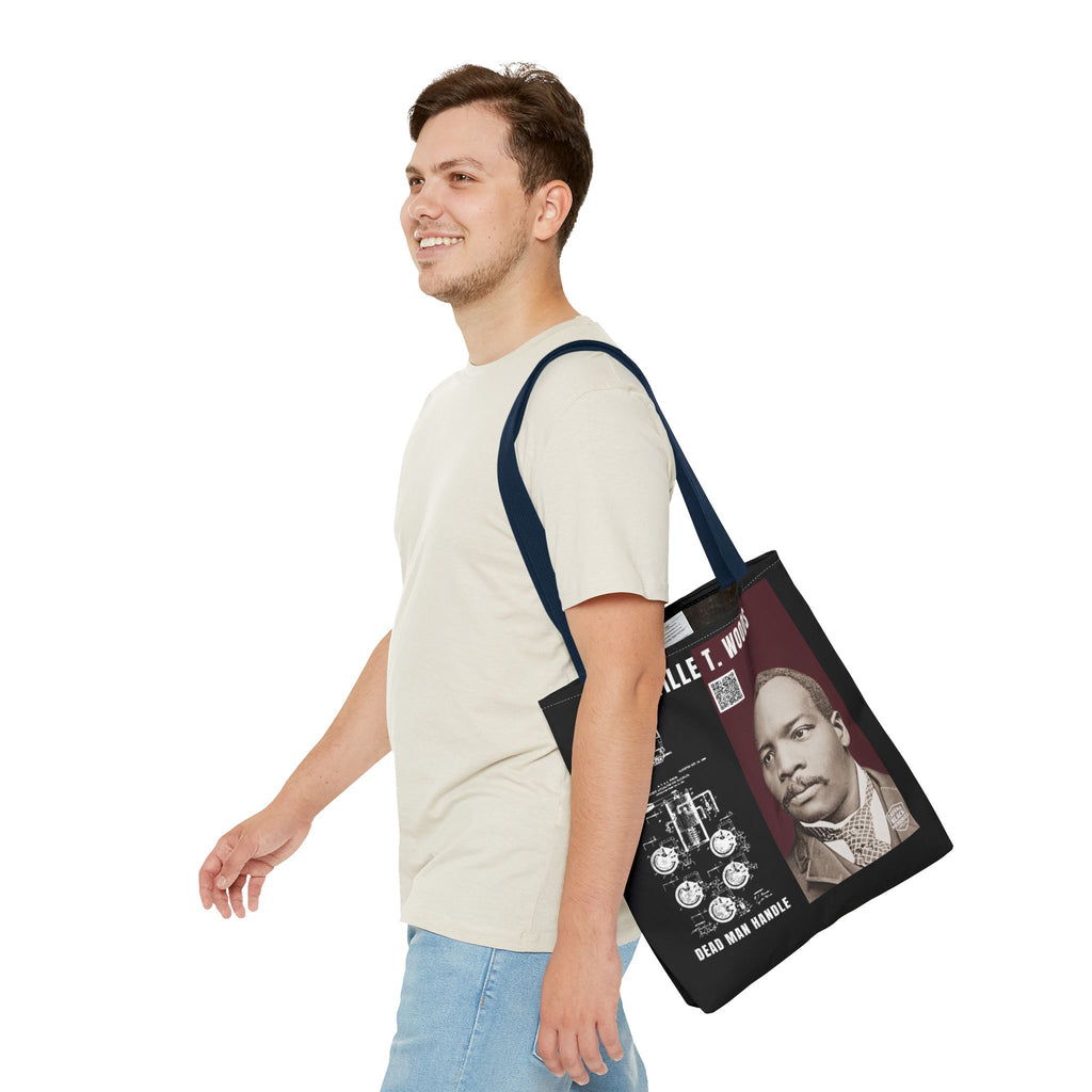 Granville T. Woods Historical Portrait Black Tote Bag (Trans/Brown Block)