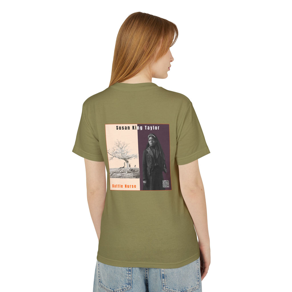 Susan King Taylor, Historical Portrait T-shirt, w/Back Graphic (2-tone),