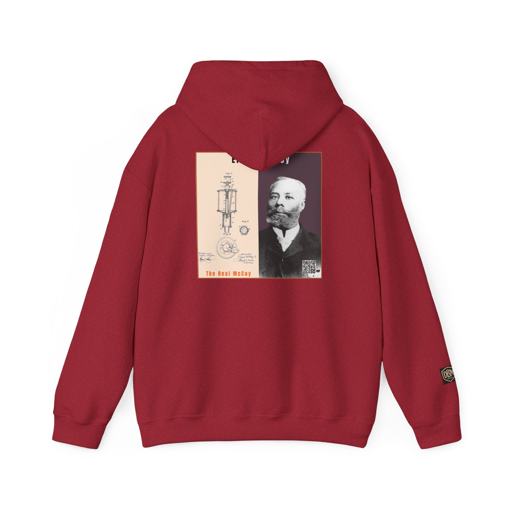 Defend Black Memories: Elijah McCoy Historical Black Portrait Big Back Logo Hoodie