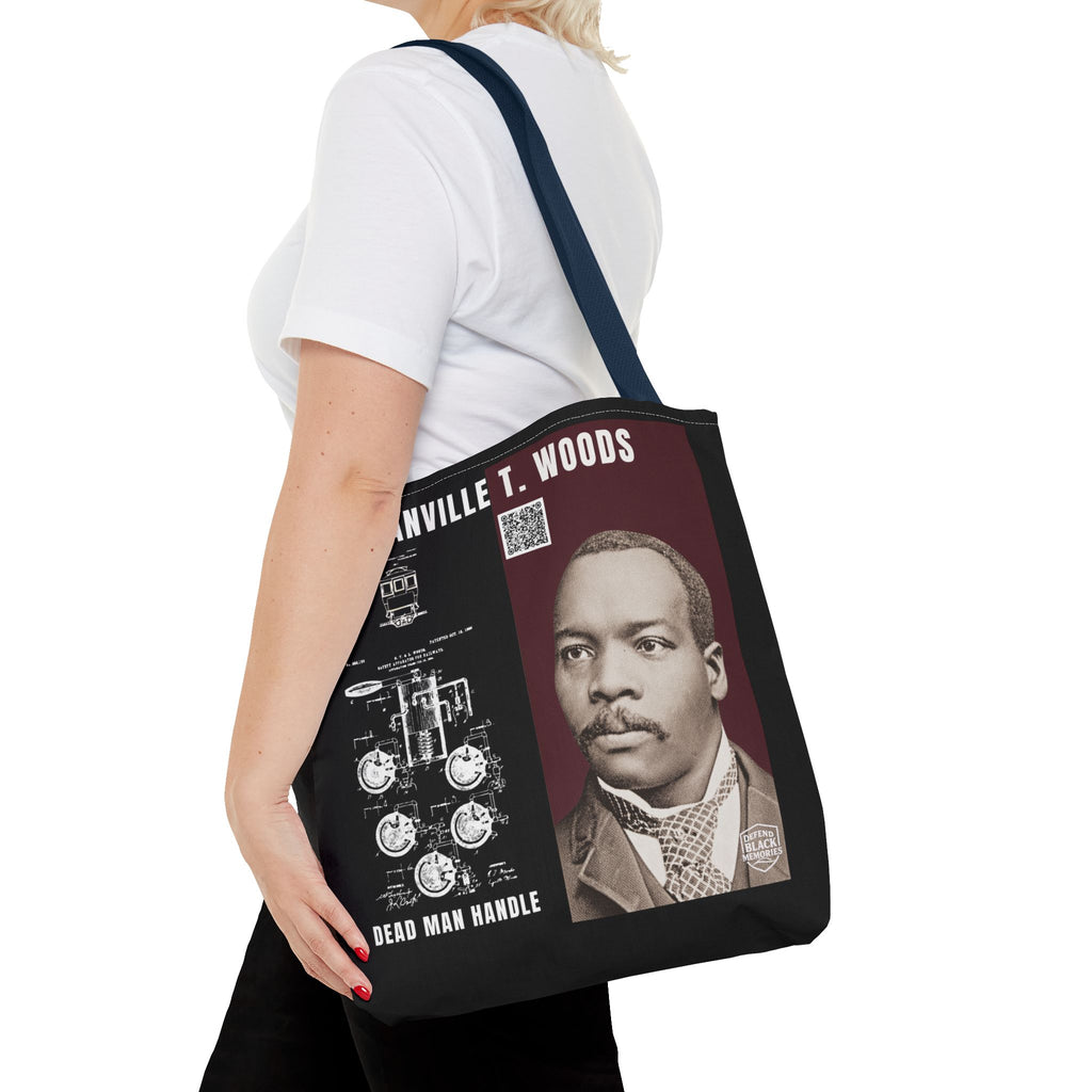 Granville T. Woods Historical Portrait Black Tote Bag (Trans/Brown Block)