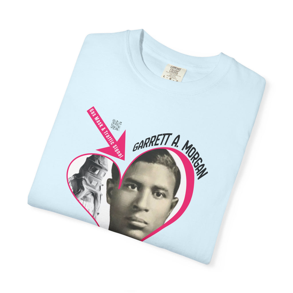 Garrett A. Morgan Oversize Heart Tribute Tee — Inventor of Traffic Signal & Gas Mask with QR Bio