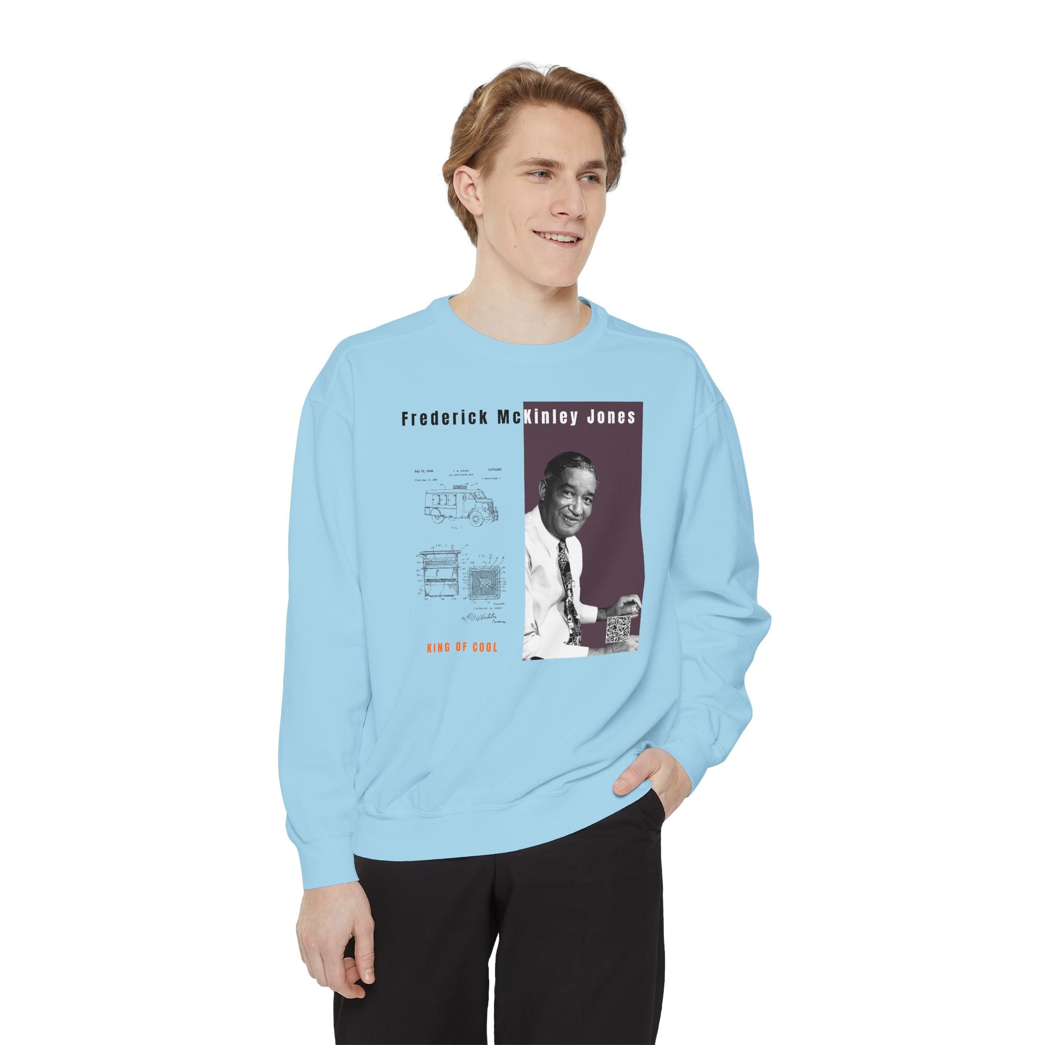 Defend Black Memories:  Frederick McKinley Jones Unisex, Garment-Dyed Tribute Sweatshirt