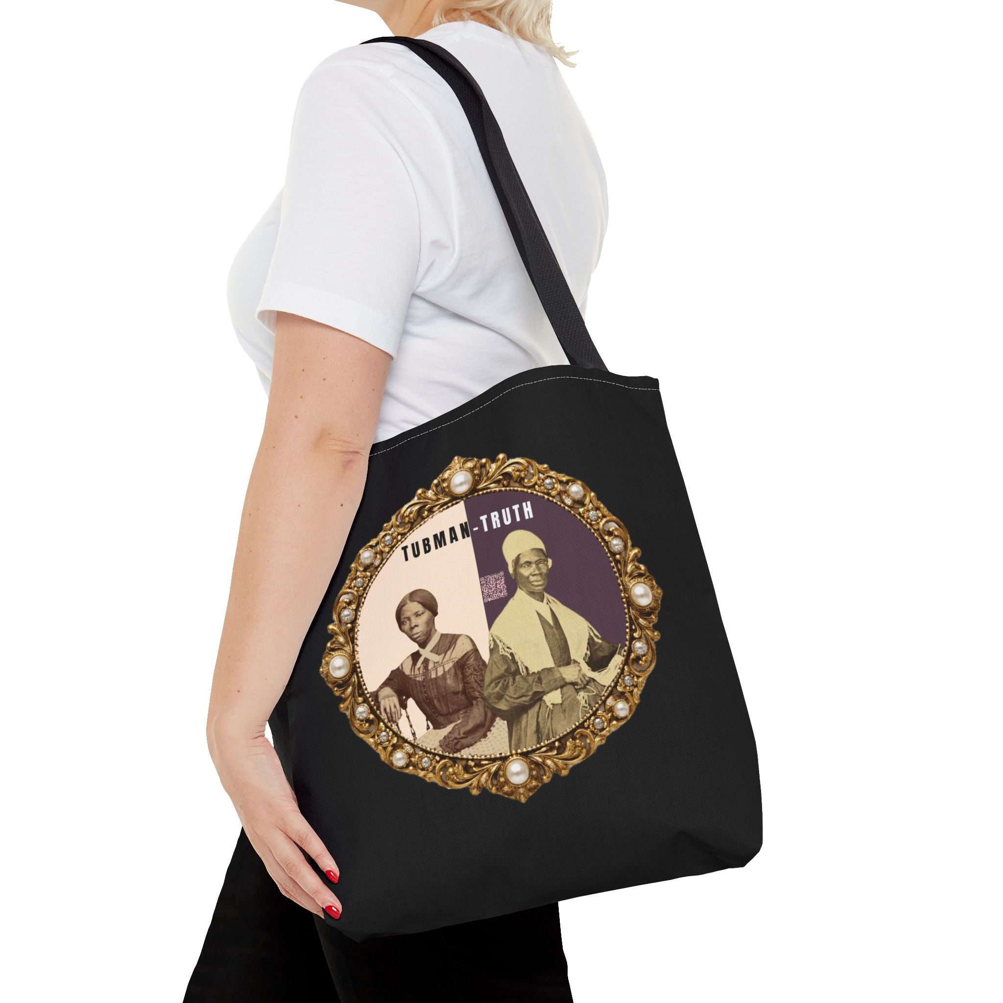 Tubman-Truth Brooch Graphic Tote Bag (Black)