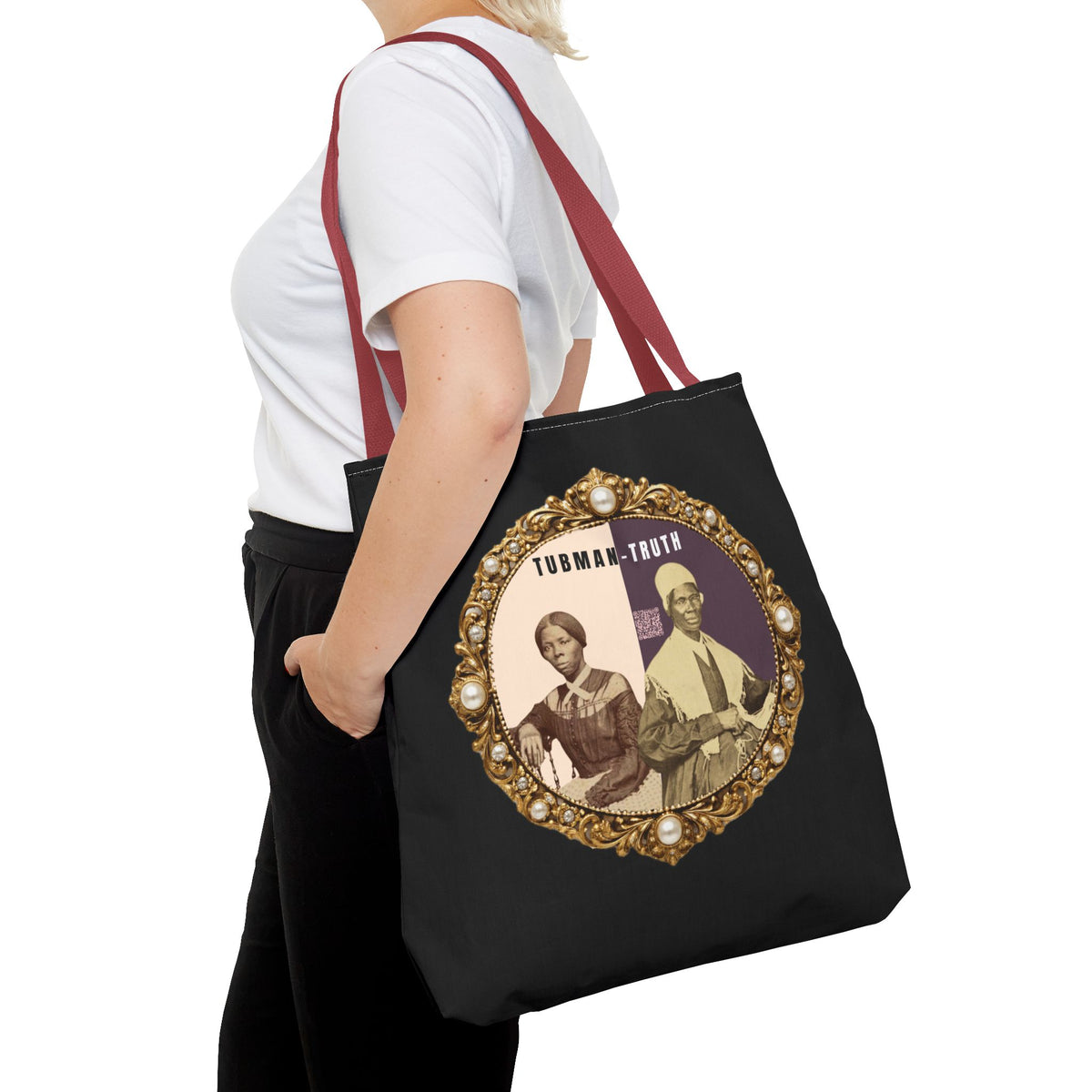 Tubman-Truth Brooch Graphic Tote Bag (Black)