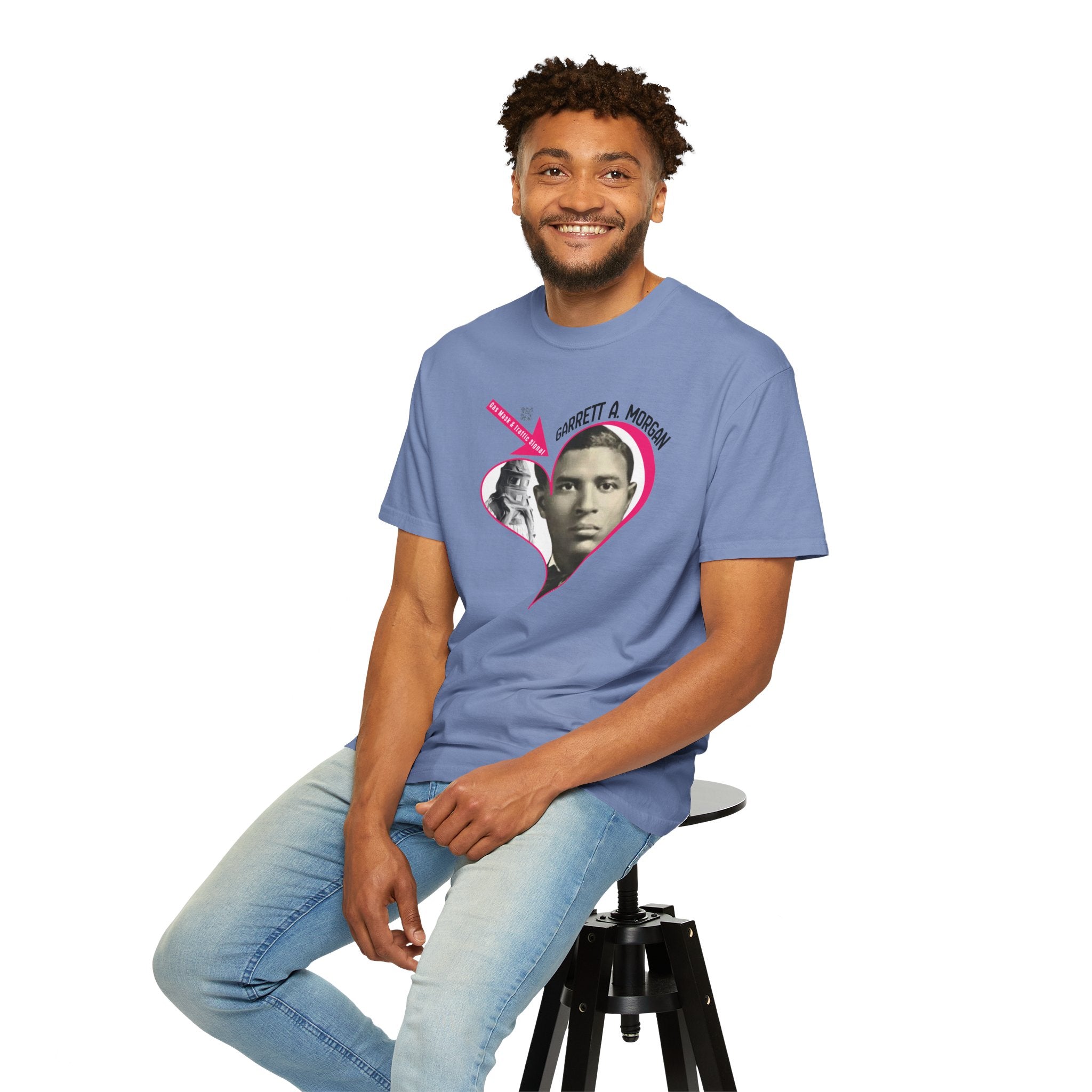 Garrett A. Morgan Oversize Heart Tribute Tee — Inventor of Traffic Signal & Gas Mask with QR Bio