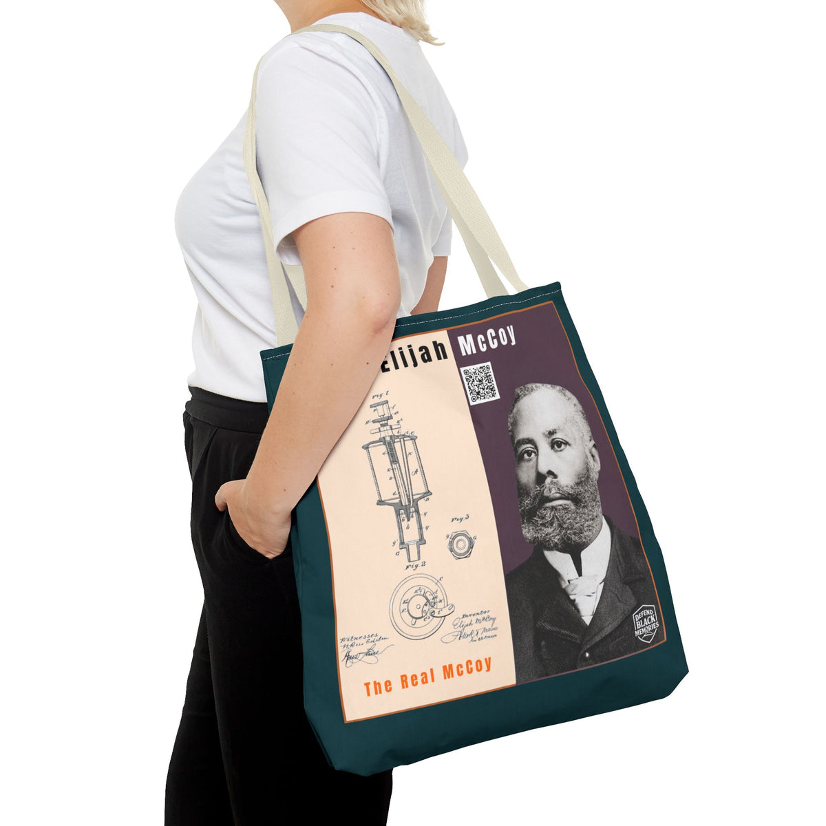 Elijah McCoy 'The Real McCoy' Tote Bag — Inspirational History Tribute (Muted Teal)