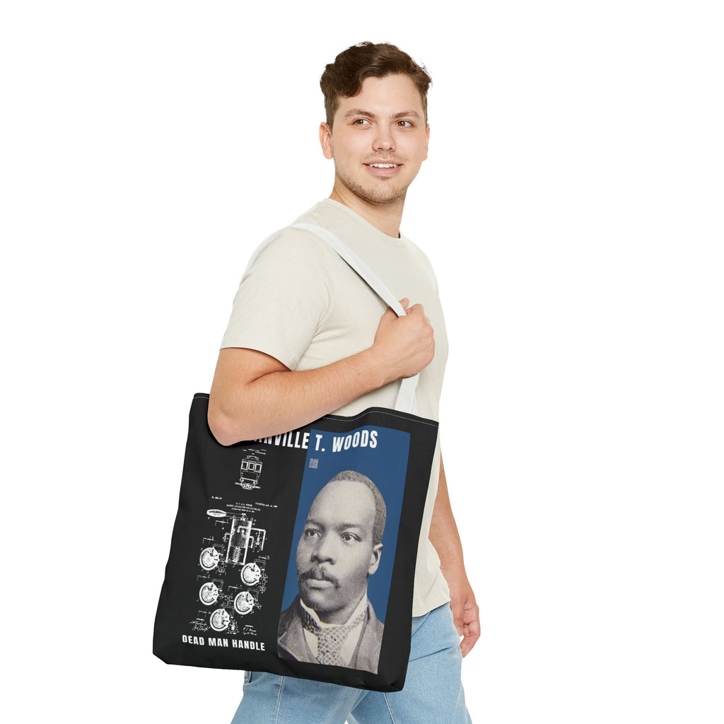 Granville T. Woods Historical Portrait Black Tote Bag (Trans/Dark Cerulean Block)
